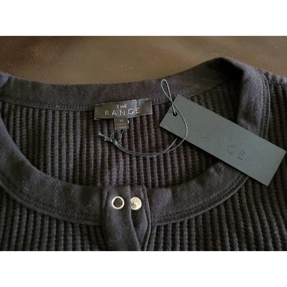 The Range Jumbo Stark Black Thermal Drawcord Long Sleeve Henley NWT